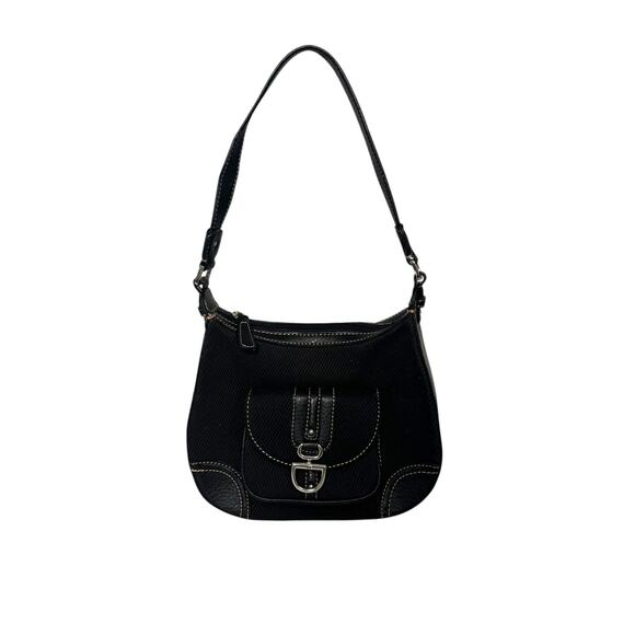 Etienne Aigner Black Corduroy Fabric Small Shoulder Bag Buckle Flap Y2K - Picture 1 of 13